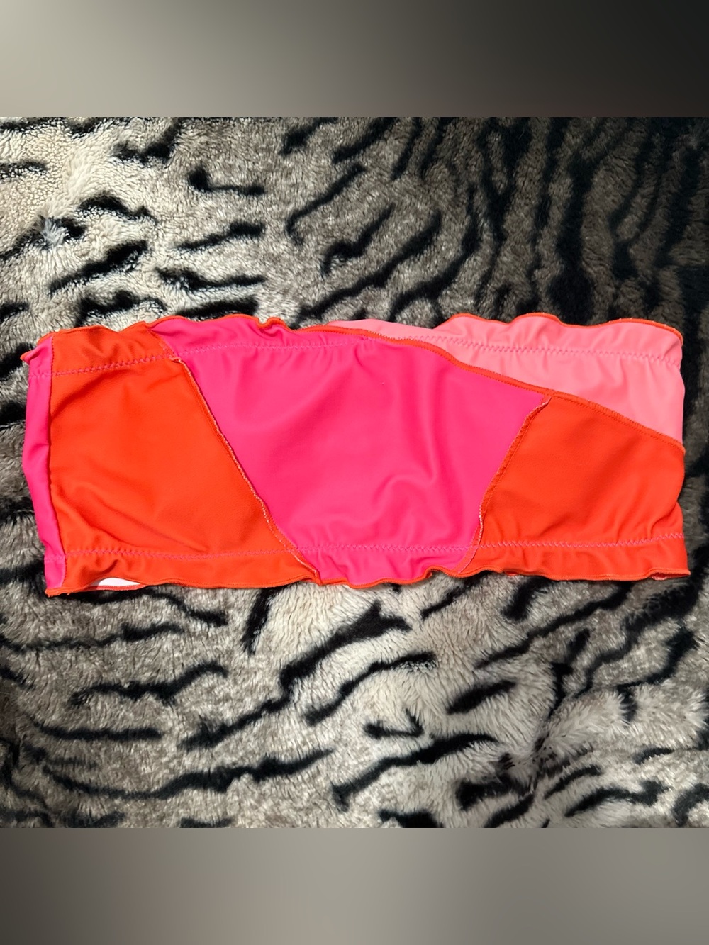 SHEIN Pink & Orange Colorblock Bandeau Swim Top